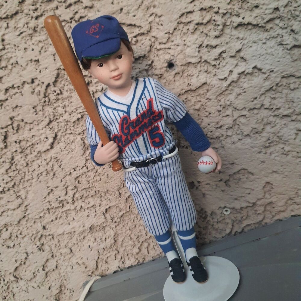 Vintage Avon 90s Grand Slammers 9.5" Porcelain Boy Doll With Stand Collection G8